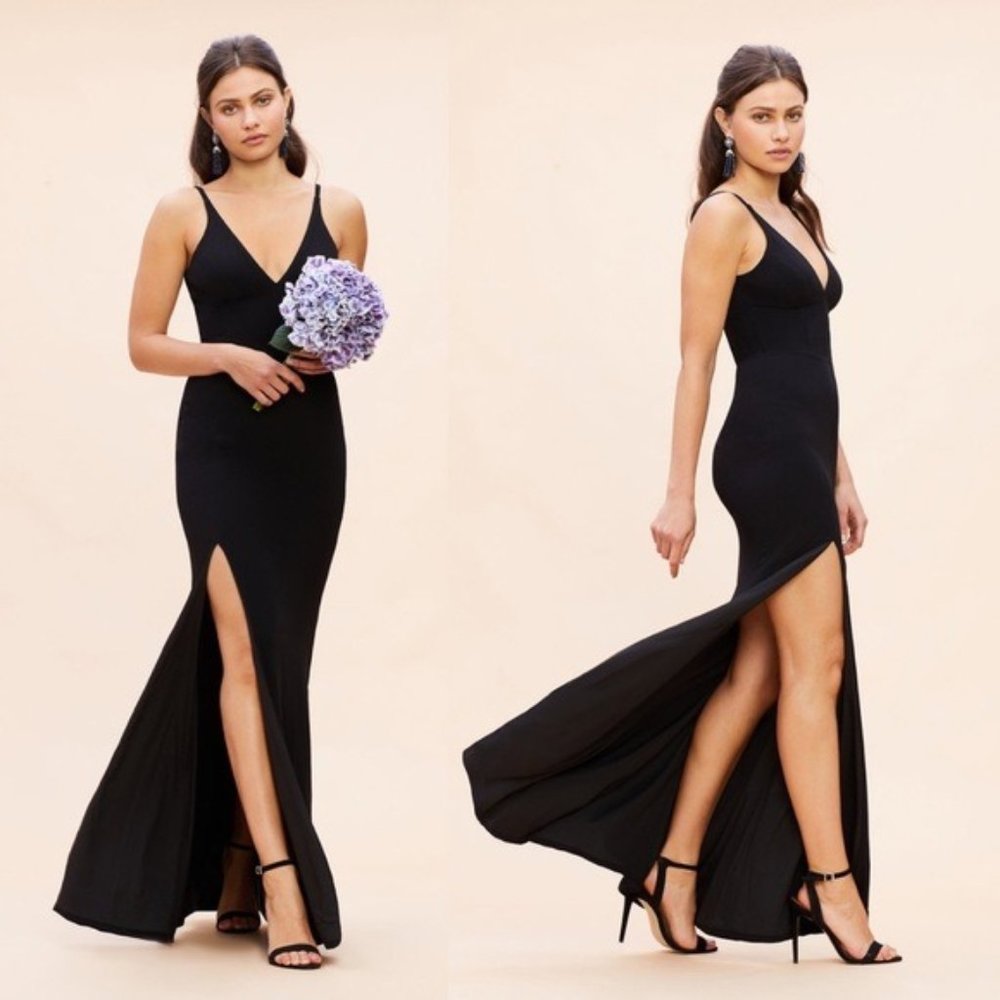 Dress the Population Black Iris Crepe Trumpet Gown